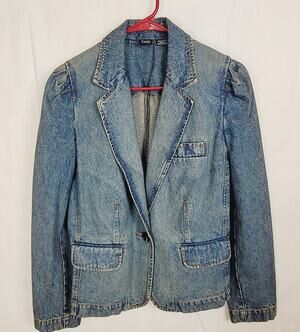 New Cami International puff shoulder denim blazer jacket size 6 Western Y2K